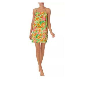 Sanctuary‎ Women's Floral Satin Tie-Back Chemise Nightgown Lime Medium